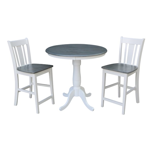 International Concepts Round 36 in Rd Ped Gathering Ht Table, 2 San Remo Stools, White/Heather Gray, 36 in W, 36 in L, Wood K05-36RT-6B-S102-2 - main
